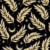 Seamless pattern with golden leaves on black background vector