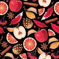 Seamless pattern with fruits and spices for mulled wine vector