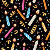 Seamless pattern with candles and sprinkles on black background vector