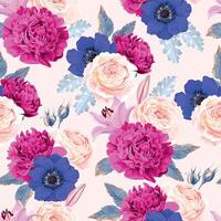 Seamless pattern with high detailed spring flowers vector