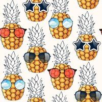 Seamless pattern with high detailed pineapples and sunglasses vector