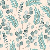 Seamless pattern with branches of eucalyptus on black background vector
