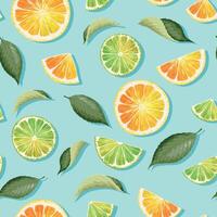 Seamless pattern with orange and lemon on blue background vector