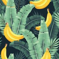 Seamless pattern with high detailed banana and banana leaves vector