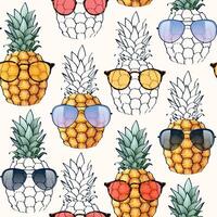 Seamless pattern with high detailed pineapples and sunglasses vector