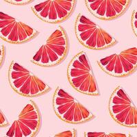 Seamless pattern with red grapefruit slices on pink background vector