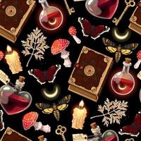 Seamless magic pattern with high detailed supplies for witchcraft vector