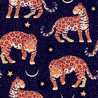 Vestor seamless pattern with leopards, moon and stars vector
