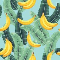 Seamless pattern with high detailed banana and banana leaves vector