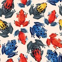 Seamless pattern with vivid tropical frogs on beige background vector