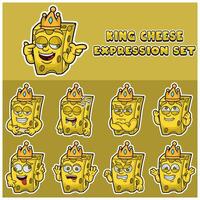 Cartoon Mascot Of Cheese Character with king and expression set. vector