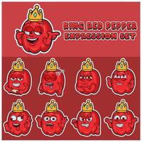 Cartoon Mascot Of Pepper Character with king and expression set. vector