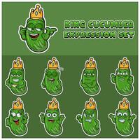 Cartoon Mascot Of Cucumber Fuit Character with king and expression set. vector