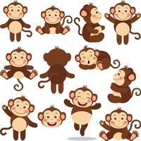 Set digital collage of cute monkey vector