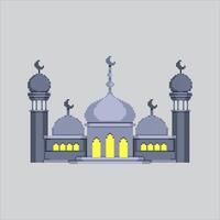 píxel Arte ilustración mezquita. pixelado eid mezquita. islámico mezquita masjid pixelado para el píxel Arte juego y icono para sitio web y juego. antiguo colegio retro vector