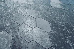 The texture of hexagonal tiled pavement with perspective. photo