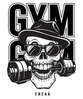 gym freak skull t shirt design vector