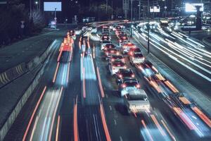 Car traffic light at night city. photo