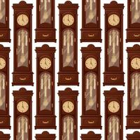 Antique clock in flat style. Pattern for textile, wrapping paper, background. vector