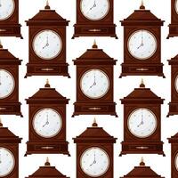 Antique table clock in flat style. Wooden clock. Pattern for textile, wrapping paper, background. vector