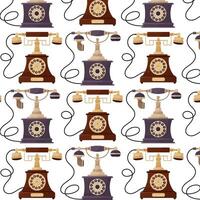 Retro telephone in flat style. Antique item. Pattern for textile, wrapping paper, background. vector