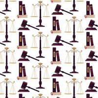 Symbols of justice. Books about law, judicial gavel, weights of justice. Themis. Pattern for textile, wrapping paper, background. vector