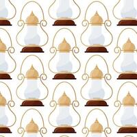 Oil or kerosene lamp. Vintage lamp in flat style. Seamless pattern for textile, wrapping paper, background. vector