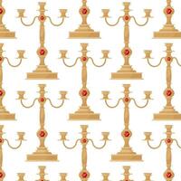 Antique candlestick with rubies in flat style. Pattern for textile, wrapping paper, background. vector