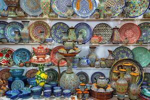 Arabic painted ceramic plates and crockery. photo