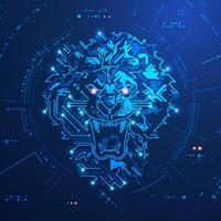 concept of advance teachnology or cyber security, graphic of lion face combine with electronic pattern and futuristic element vector