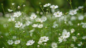 Cluster of white flowers scattered among green grass in outdoor setting photo