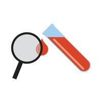 Hematology test by magnifying glass. Laboratory testing red bloody cells vector