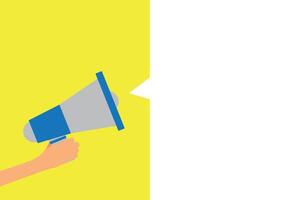 Hand holding megaphone. Speech bubble background. vector