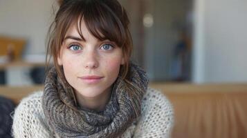 A woman with a scarf around her neck photo