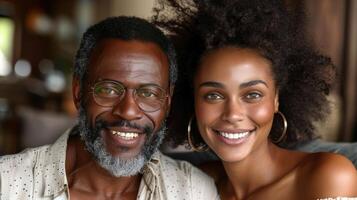 un hombre y mujer son sonriente a el cámara foto