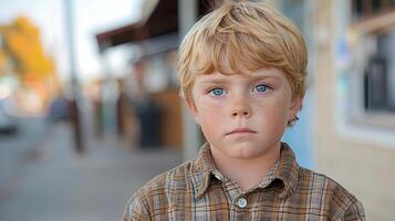 A serious young boy staring intently photo