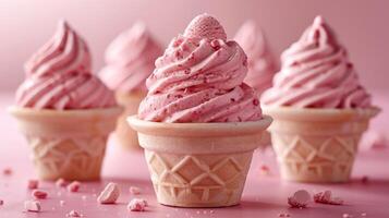 Ice cream cones arranged on a tabletop photo