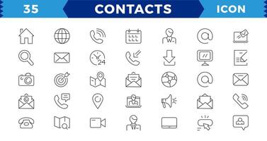 contacto y comunicación conjunto de iconos, contorno icono para contacto, charla y comunicacion.web y móvil icono. charlar, apoyo, mensaje, telefono.delgado líneas web íconos conjunto - contacto a nosotros. vector