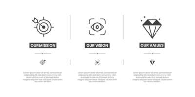 Mission, Vision and Values of company with text.Purpose business concept.Mission vision values icon design for multiple use. vector