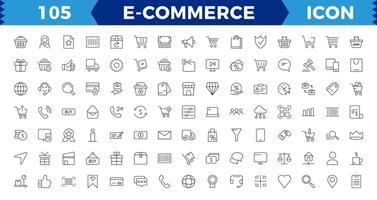 E-Commerce set of web icons in line style..Online shopping icons for web and mobile app. .Business, bank card, .gifts, sale, delivery. E-business symbol. Solid icons collection vector