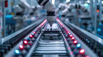 avanzado robótica y automatización en moderno fabricación montaje línea. foto
