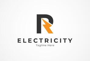 inicial letra r eléctrico logo, letra r con trueno tornillo icono dentro aislado en blanco fondo, plano estilo logo diseño modelo elemento, ilustración vector