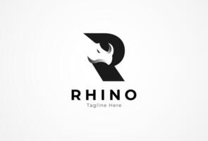 letra r rinoceronte logo, inicial r con negativo espacio rinoceronte cabeza, plano diseño logo plantilla, ilustración vector