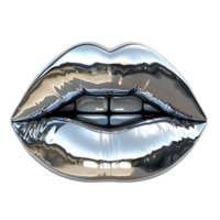 Chrome glossy lips on isolated transparent background png