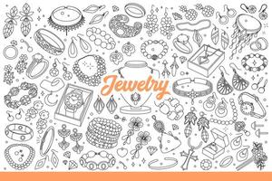Jewelry for women made from precious metals and diamonds or pearls. Hand drawn doodle. vector