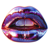 Chrome glossy lips on isolated transparent background png