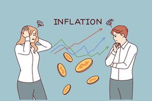 Inflation chart near business people suffering from depreciation of money and in need subsidies vector