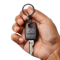 Hand holding car key on isolated transparent background png