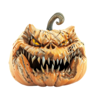 Realistic evil halloween pumpkin on isolated transparent background png