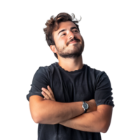 Satisfied young man with crossed arms gesture on isolated transparent background png